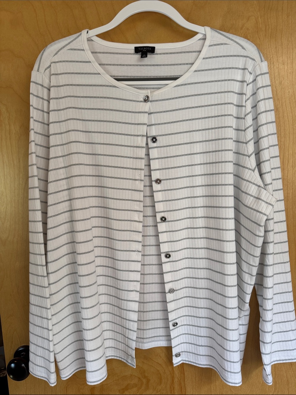Talbots White and Silver Striped Summer Cardigan